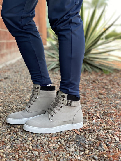 CALTO - T53120 - 2.6 Inches Taller (Nubuck Grey) - High top sneak-boot - Triathlete Store