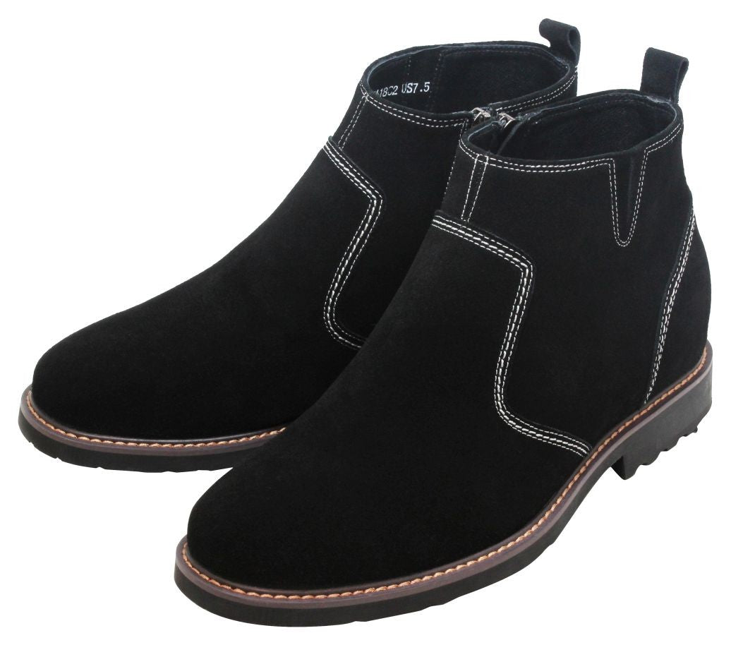 CALTO - Y41082 - 3.2 Inches Taller (Nubuck Black) - Zipper Boots - Triathlete Store