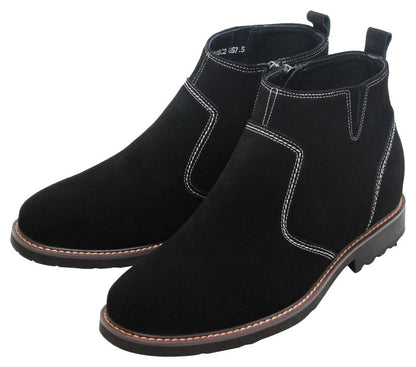 CALTO - Y41082 - 3.2 Inches Taller (Nubuck Black) - Zipper Boots - Triathlete Store