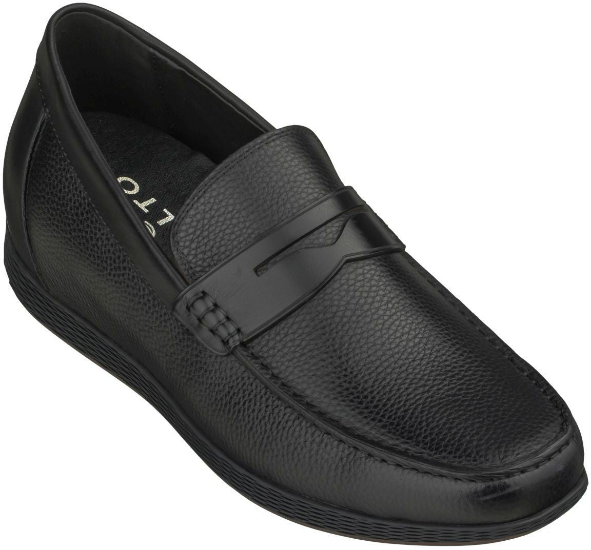 CALTO Black Penny Loafer Elevator Shoes - 2.4 Inches - S1090 - Triathlete Store
