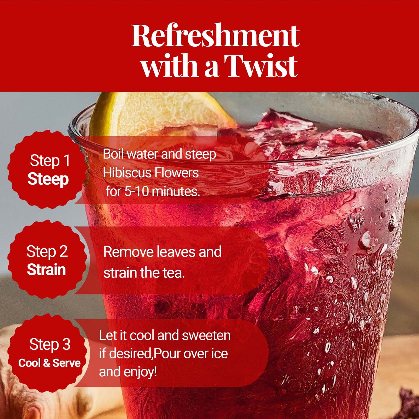 Akshit 2.6 oz. Dried Hibiscus Flowers (Flor de Jamaica) Tea | Loose Leaf Tea | Caffeine-Free | Vegan Friendly | Fleurs d'hibiscus – Antioxidant Herbal Tea