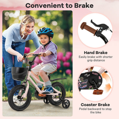 12 Inch Kids Bike with Helmet Protective Set Black & Pink