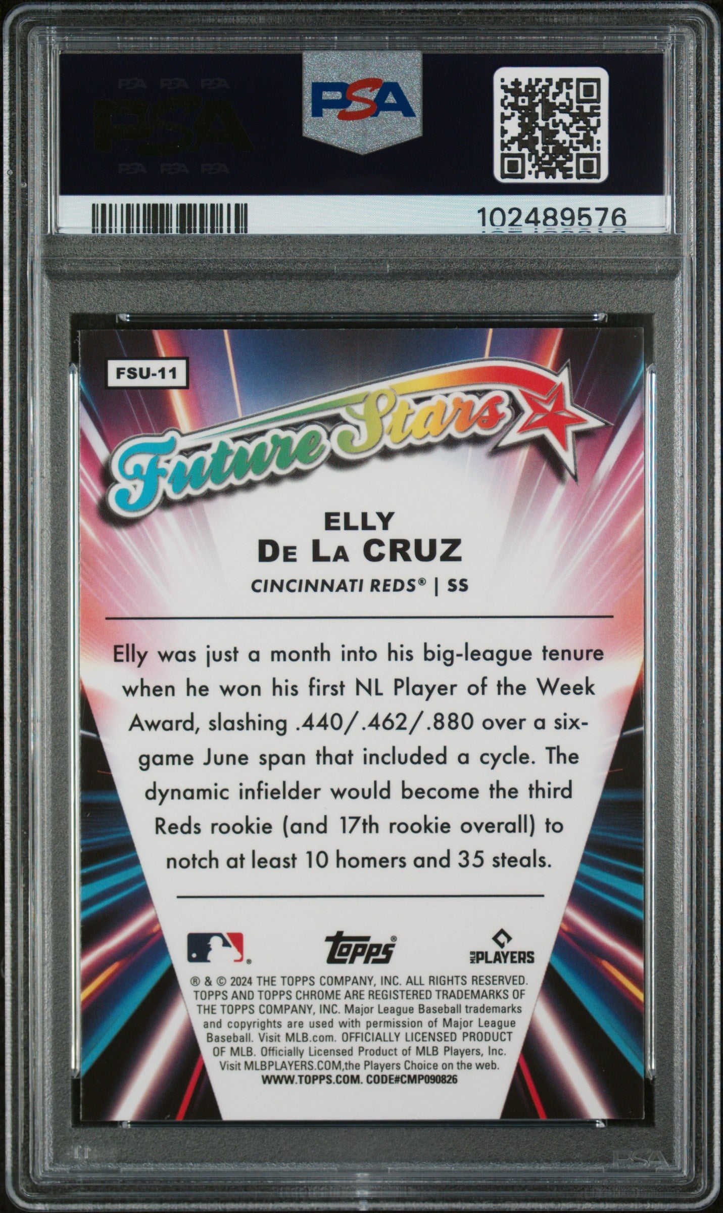 Graded 2024 Topps Chrome Update Elly De La Cruz #FSU11 Future Stars Rookie RC Baseball Card PSA 10 Gem Mint