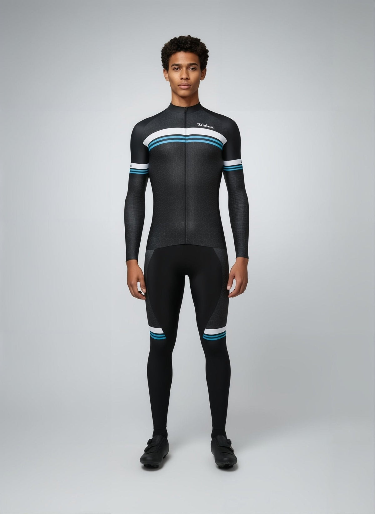 Urban Cycling Men’s Classic Black Long Sleeve Jersey & Cargo Bib Tights Kit – Comfort, Fit, and All-Season Performance