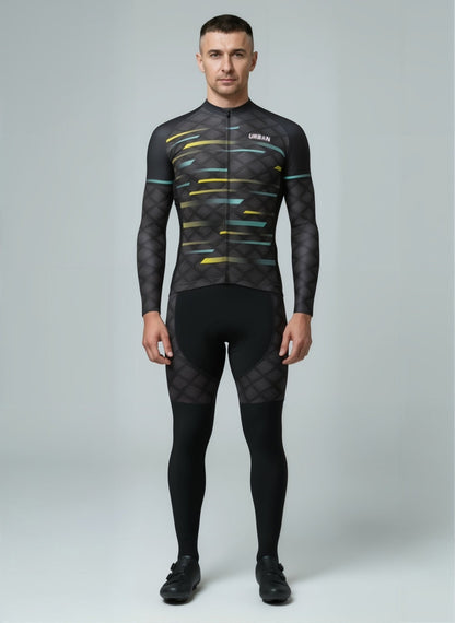 Urban Cycling Pro Carbide Thermal Long Sleeve Jersey & Cargo Bib Tights – Winter Cycling Kit for Cold-Weather Performance
