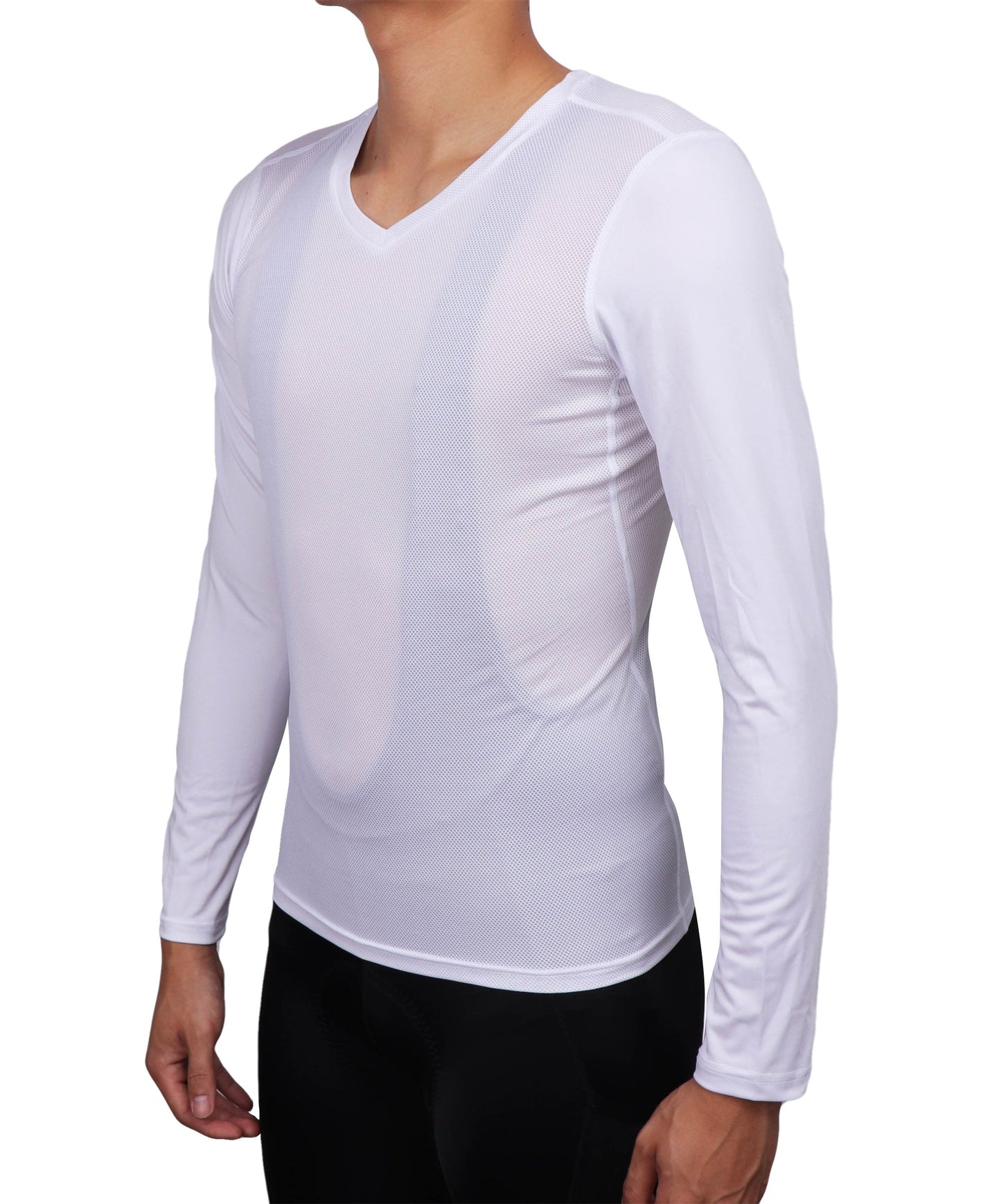 Men's Mesh Base Layer - White Long Sleeve Cycling Undershirt