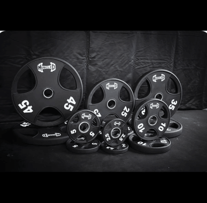 Hard Chrome Olympic Bar and Olympic Urethane Weight Plate Sets
