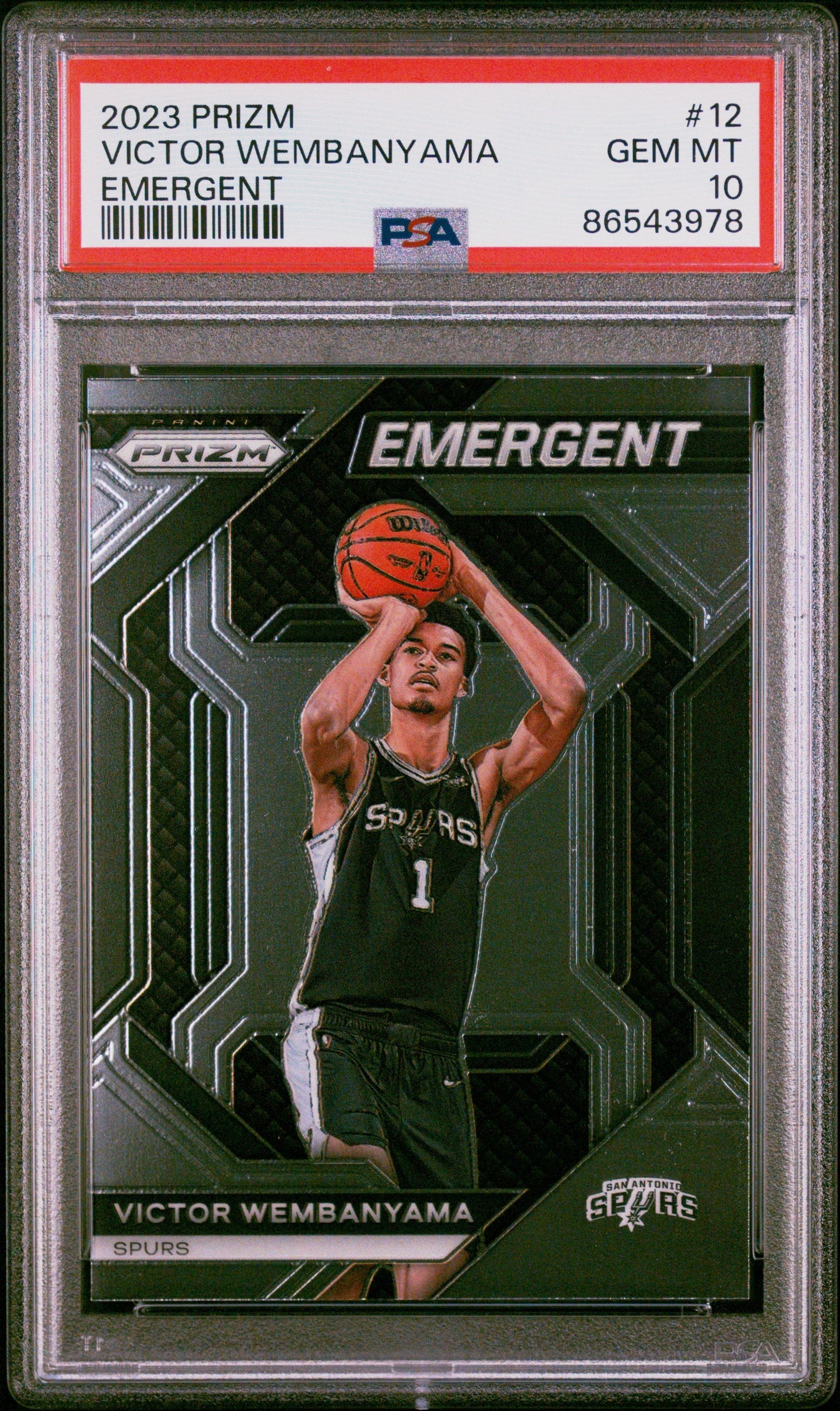 Graded 2023 Panini Prizm Victor Wembanyama #12 Emergent Rookie RC Basketball Card PSA 10 Gem Mint