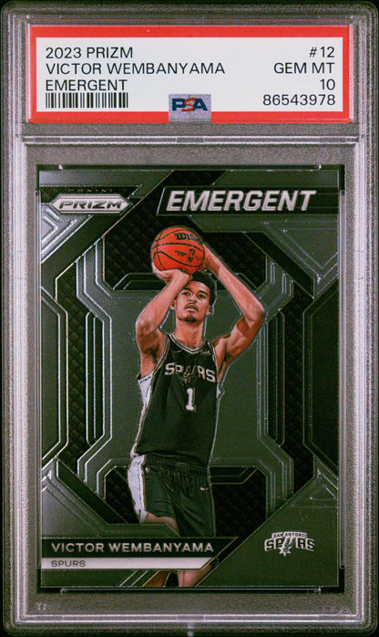 Graded 2023 Panini Prizm Victor Wembanyama #12 Emergent Rookie RC Basketball Card PSA 10 Gem Mint