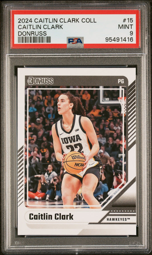 Graded 2024 Panini Caitlin Clark Collection Caitlin Clark #15 Donruss Rookie RC Basketball Card PSA 9 Mint