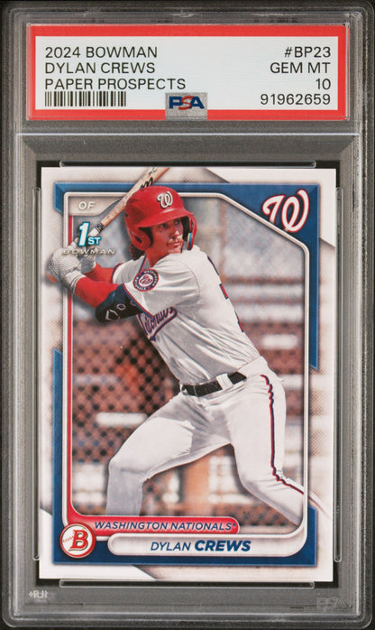 Graded 2024 Topps Bowman Dylan Crews #BP23 Paper Prospects Rookie RC Baseball Card PSA 10 Gem Mint
