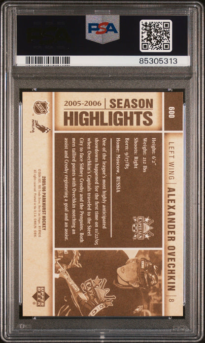 Graded 2005 Upper Deck Parkhurst Alex Ovechkin #600 Rookie RC Hockey Card PSA 10 Gem Mint