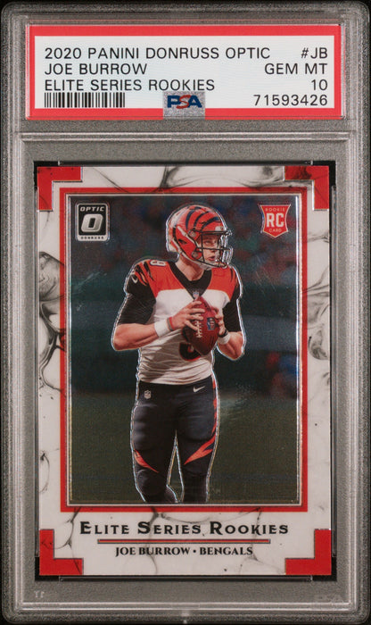 Graded 2020 Panini Donruss Optic Joe Burrow #JB Elite Series Rookies Rookie RC Football Card PSA 10 Gem Mint