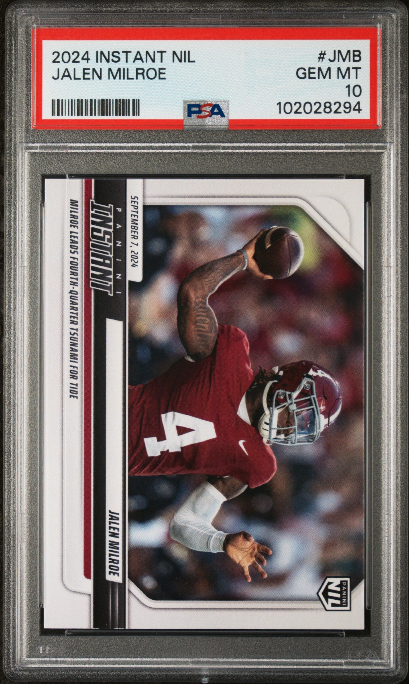 Graded 2024 Panini Instant NIL Jalen Milroe #JMB Rookie RC Football Card PSA 10 Gem Mint