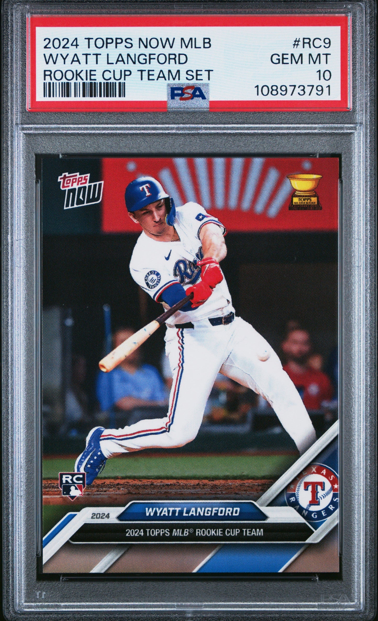 Graded 2024 Topps Now Wyatt Langford #RC9 Rookie Cup Team Set Rookie RC Baseball Card PSA 10 Gem Mint