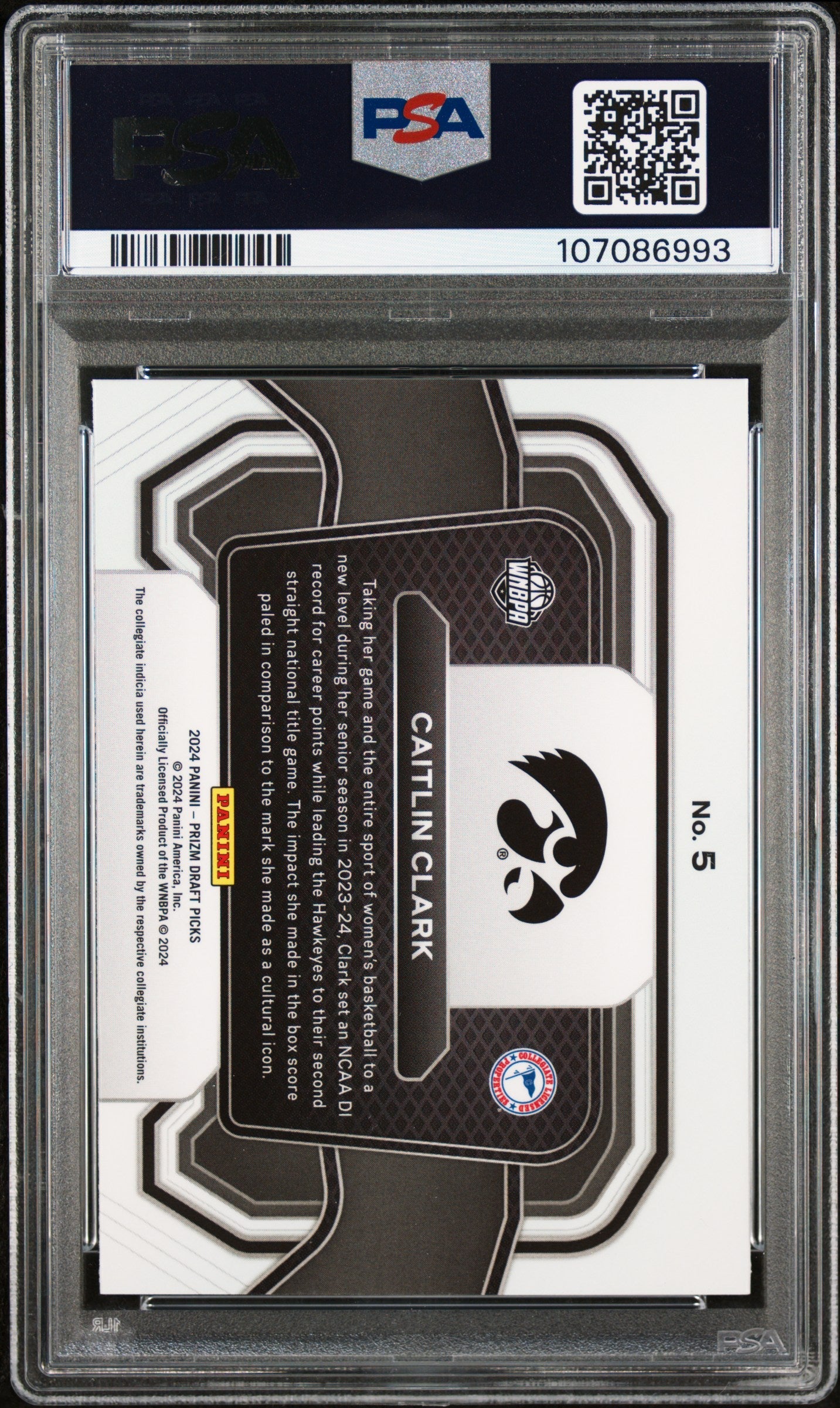 Graded 2024 Panini Prizm Draft Picks Caitlin Clark #5 Campus Legends Rookie RC Basketball Card PSA 10 Gem Mint