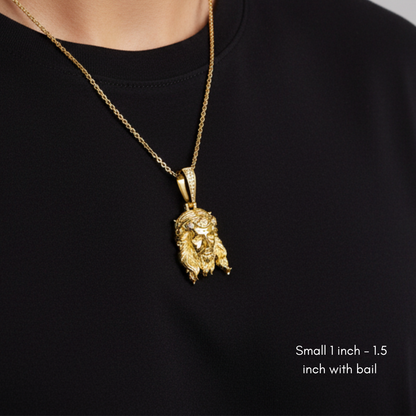 Moissanite Jesus Piece Head Pendant 14K Gold Plated Solid 925 Sterling Silver