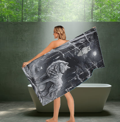 Ethereal Wolf in the Moonlight Bath Towel - 61.4" x 30.3"