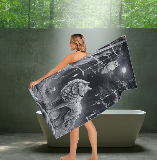 Ethereal Wolf in the Moonlight Bath Towel - 61.4" x 30.3"