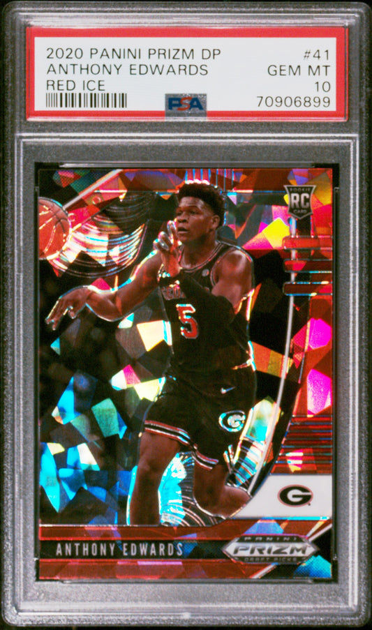 Graded 2020 Panini Prizm DP Draft Picks Anthony Edwards #41 Red Ice Rookie RC Basketball Card PSA 10 Gem Mint