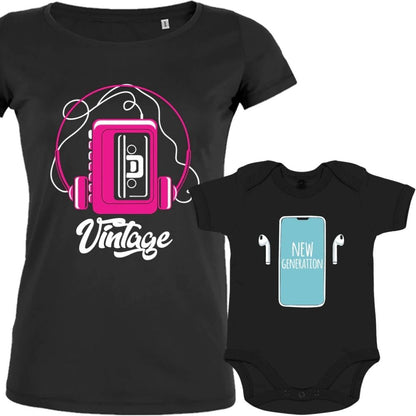 Vintage and New Generation Mom and Child Matching Organic Cotton Family Set (Set of 2)