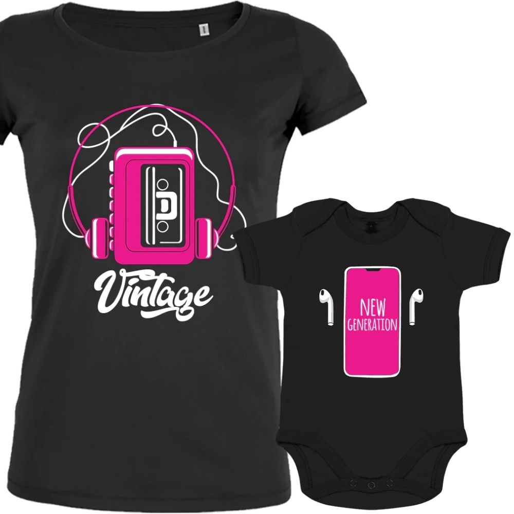 Vintage and New Generation Mom and Child Matching Organic Cotton Family Set (Set of 2)