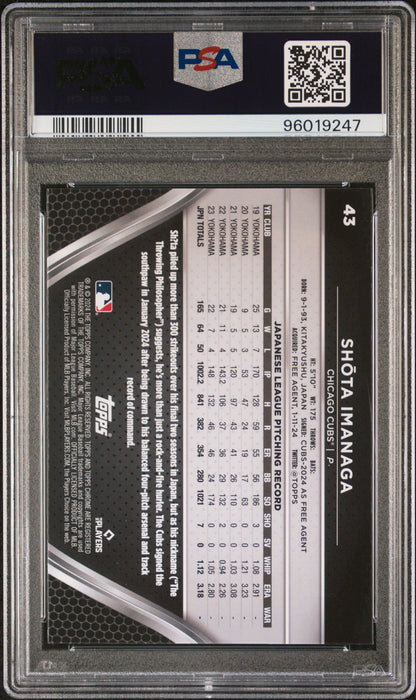 Graded 2024 Topps Chrome Black Shota Imanaga #43 Rookie RC Baseball Card PSA 10 Gem Mint