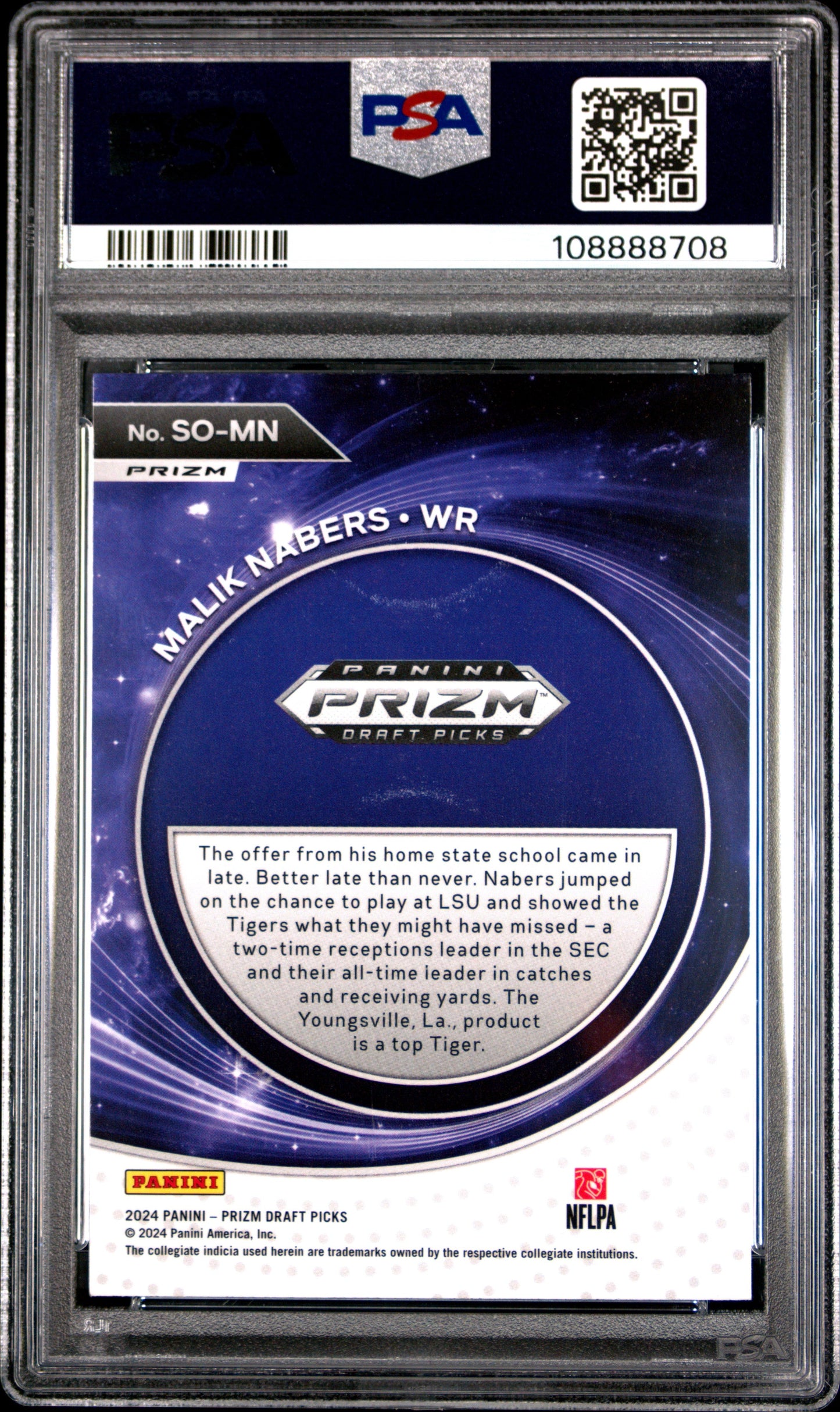 Graded 2024 Panini Prizm Draft Picks Malik Nabers #SOMN Student Orientation Red Ice Rookie RC Football Card PSA 10 Gem Mint