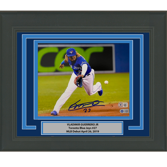 Framed Autographed/Signed Vladimir Guerrero Jr. Toronto Blue Jays 8x10 Baseball Photo Beckett BAS COA