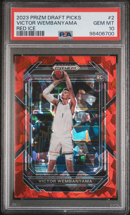 Graded 2023 Panini Prizm Draft Picks Victor Wembanyama #2 Red Ice Rookie RC Basketball Card PSA 10 Gem Mint