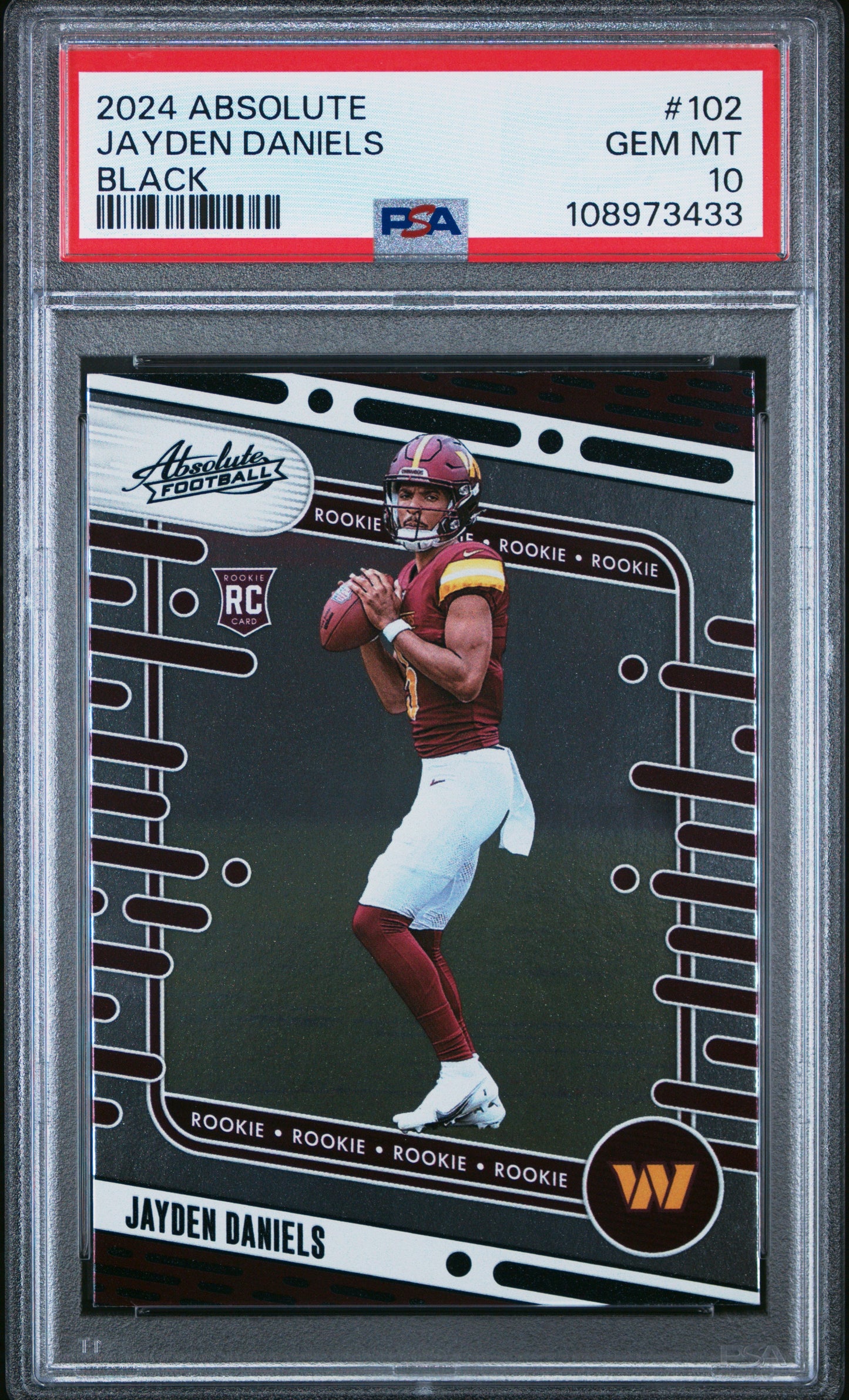 Graded 2024 Panini Absolute Jayden Daniels #102 Black Rookie RC Football Card PSA 10 Gem Mint