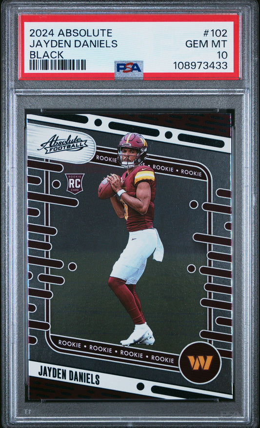 Graded 2024 Panini Absolute Jayden Daniels #102 Black Rookie RC Football Card PSA 10 Gem Mint