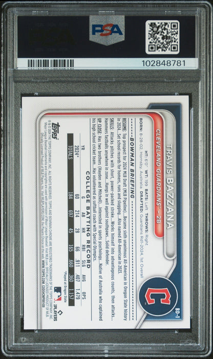 Graded 2024 Topps Bowman Draft Travis Bazzana #BD1 Rookie RC Baseball Card PSA 10 Gem Mint