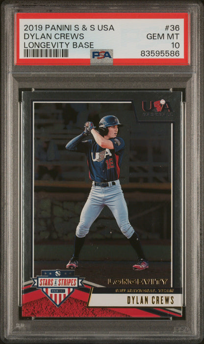 Graded 2019 Panini Stars & Stripes USA Dylan Crews #36 Longevity Base Rookie RC Baseball Card PSA 10 Gem Mint