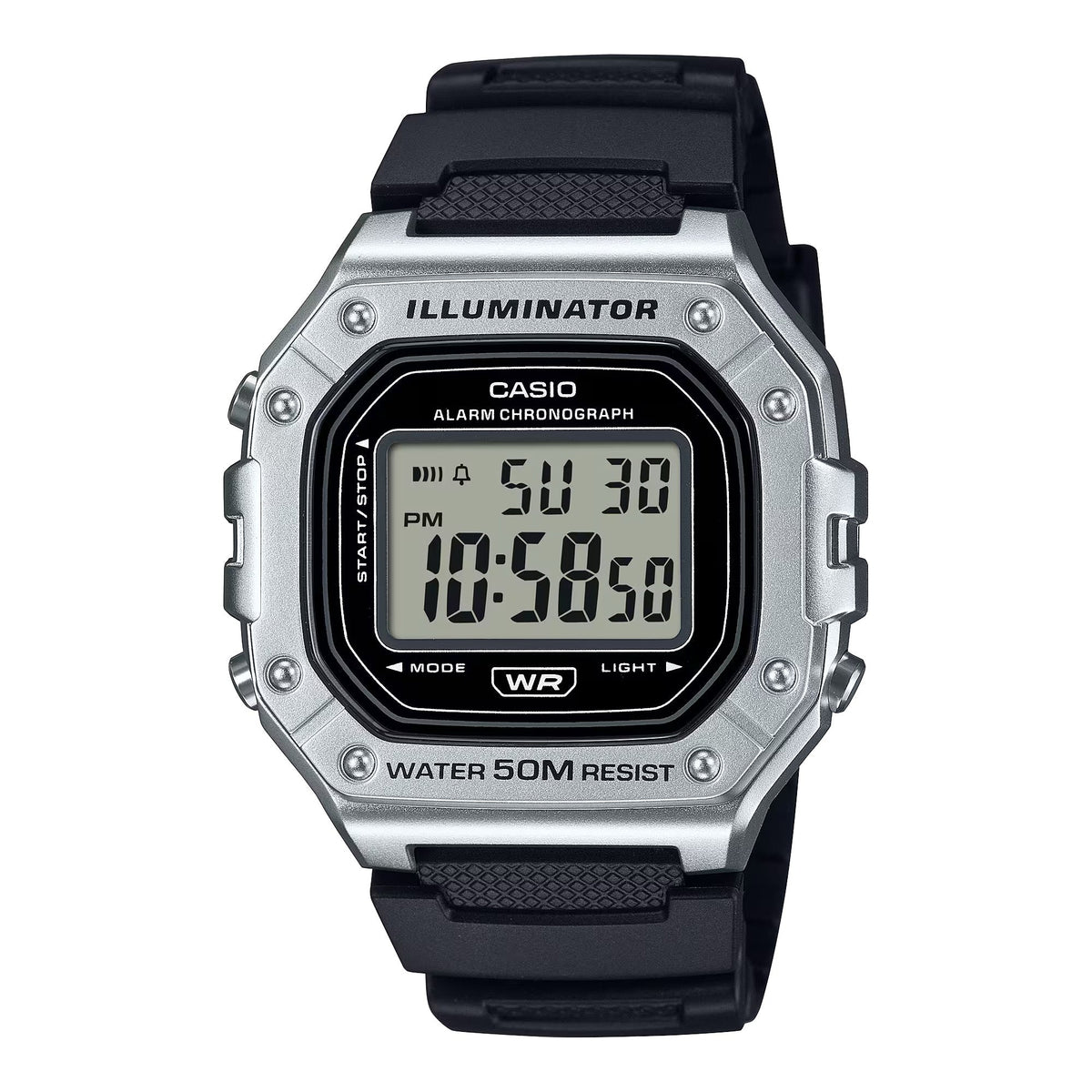 Casio MenÕs Silver Digital Sport Watch with Black Strap - W-218HM-7AVCF