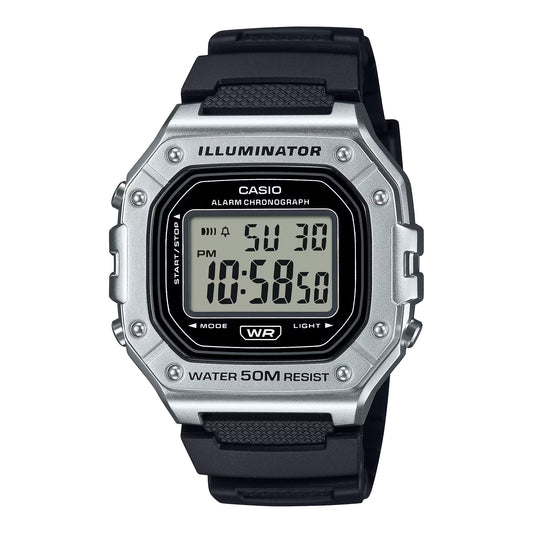 Casio MenÕs Silver Digital Sport Watch with Black Strap - W-218HM-7AVCF