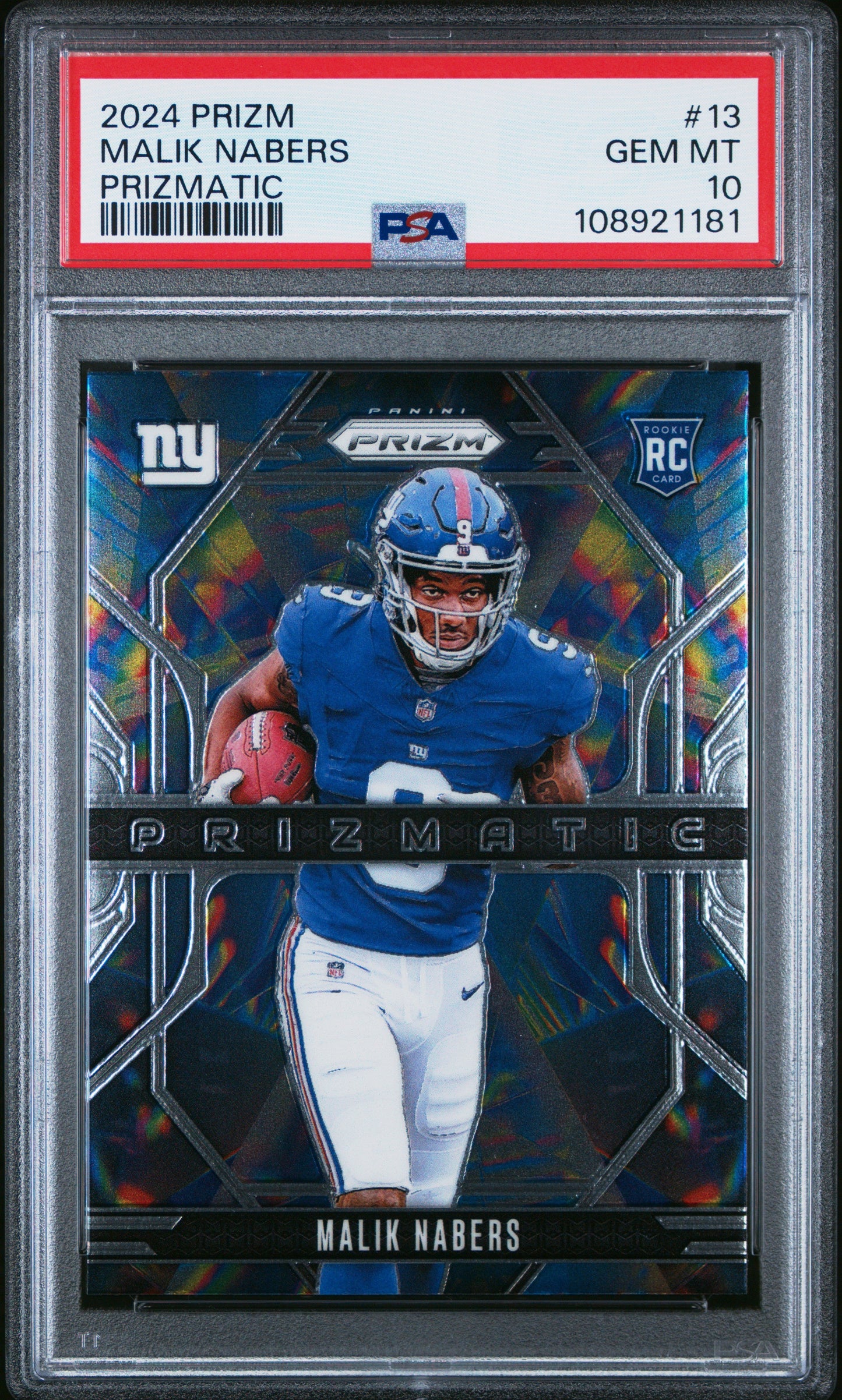 Graded 2024 Panini Prizm Malik Nabers #13 Prizmatic Rookie RC Football Card PSA 10 Gem Mint