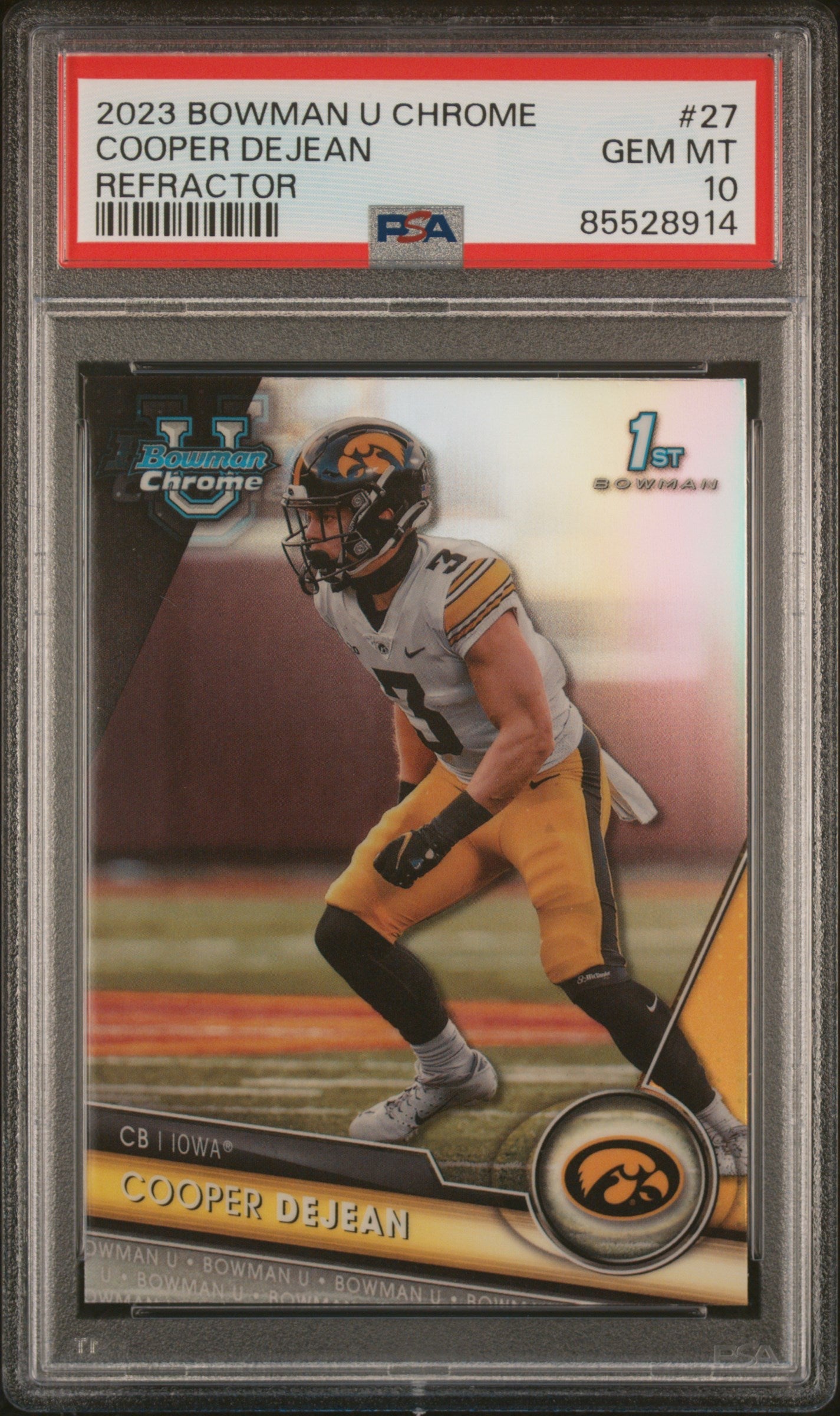 Graded 2023 Topps Bowman U Chrome Cooper DeJean #27 Refractor Rookie RC Football Card PSA 10 Gem Mint
