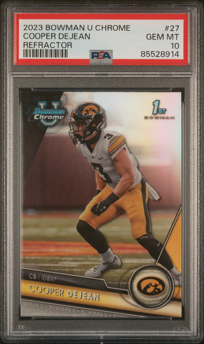 Graded 2023 Topps Bowman U Chrome Cooper DeJean #27 Refractor Rookie RC Football Card PSA 10 Gem Mint
