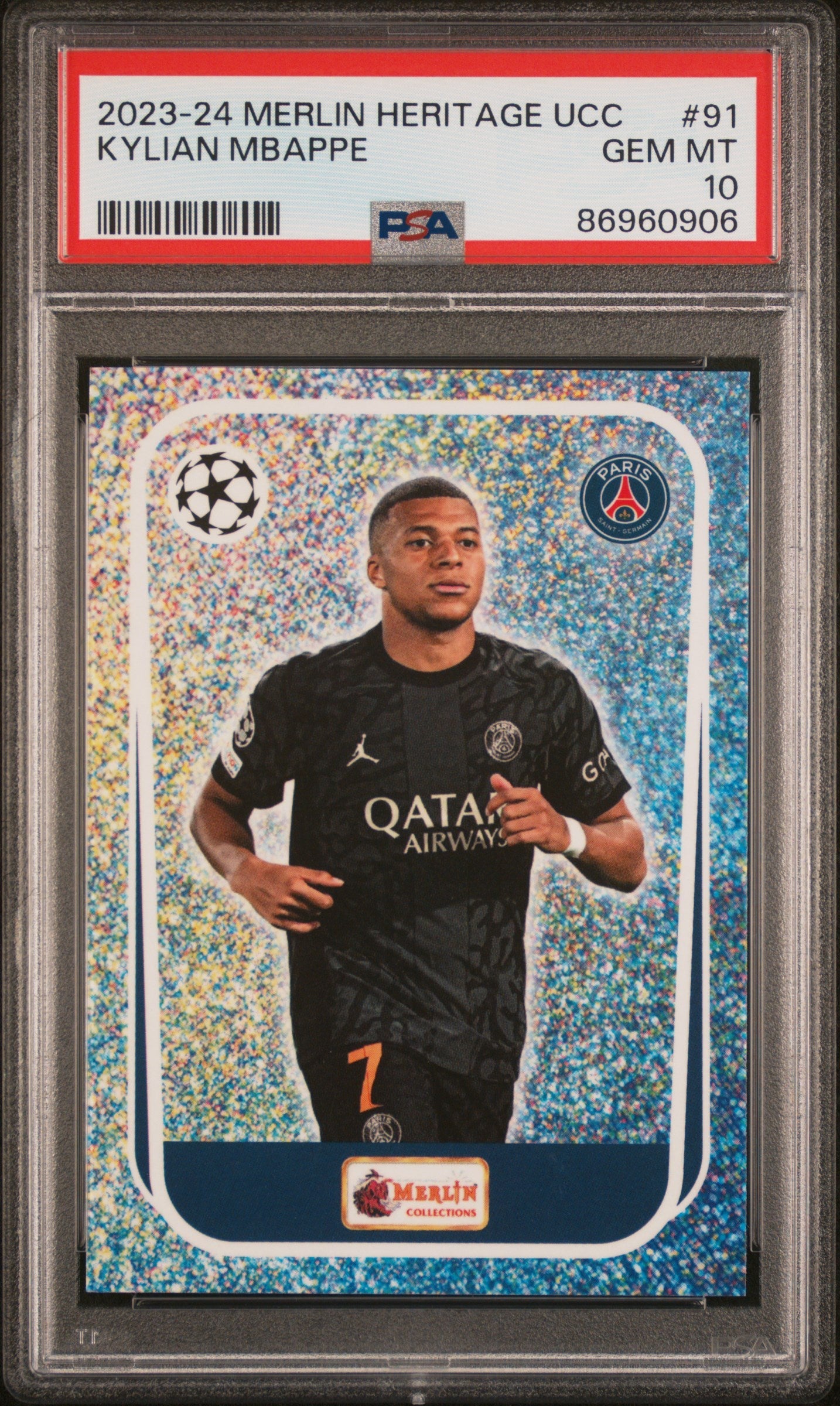 Graded 2023 Topps Merlin Heritage UCC Kylian Mbappe #91 Soccer Card PSA 10 Gem Mint