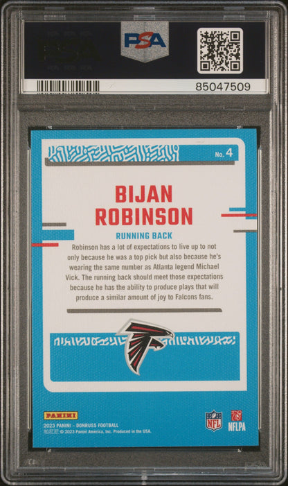 Graded 2023 Panini Donruss Bijan Robinson #4 Rated Rookies Portrait Rookie RC Football Card PSA 10 Gem Mint