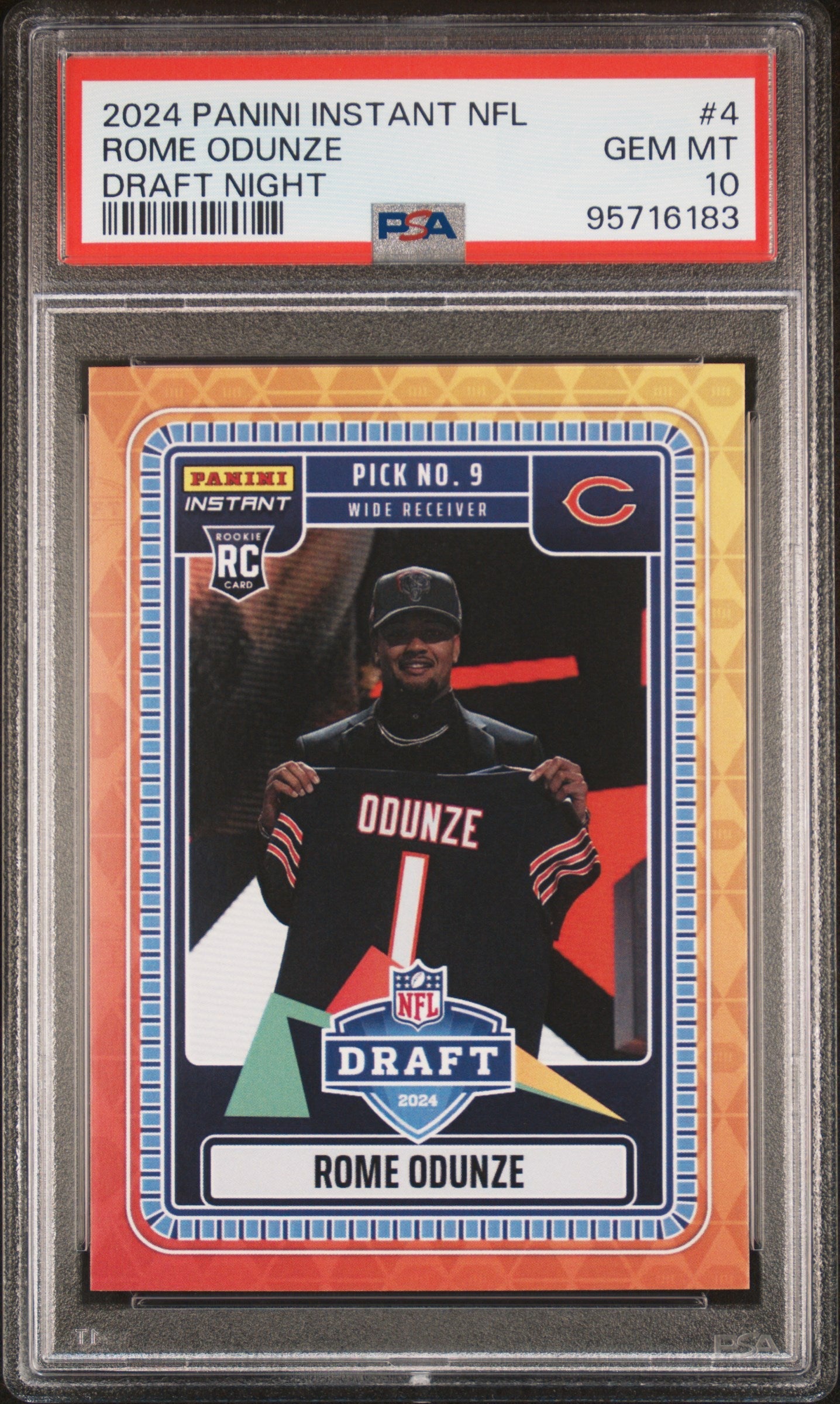 Graded 2024 Panini Instant NFL Rome Odunze #4 Draft Night Rookie RC Football Card PSA 10 Gem Mint