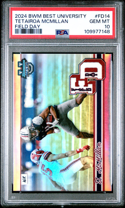 Graded 2024 Topps Bowman Best University Tetairoa McMillan #FD14 Field Day Rookie RC Football Card PSA 10 Gem Mint
