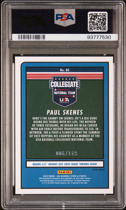 Graded 2023 Panini Stars & Stripes USA Paul Skenes #80 Red #/149 Rookie RC Baseball Card PSA 10 Gem Mint