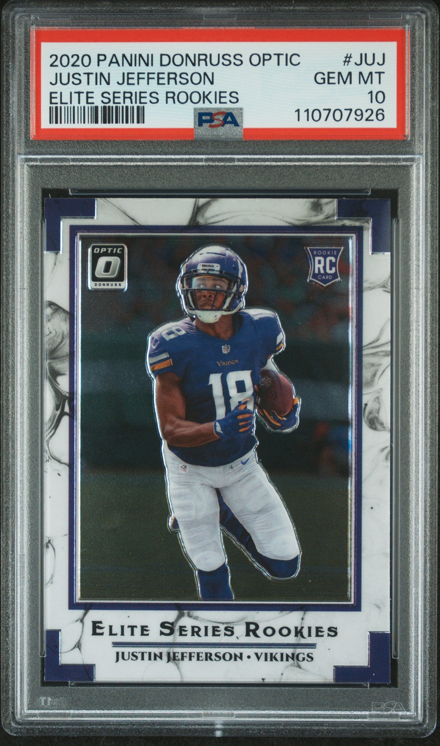 Graded 2020 Panini Donruss Optic Justin Jefferson #JUJ Elite Series Rookie RC Football Card PSA 10 Gem Mint