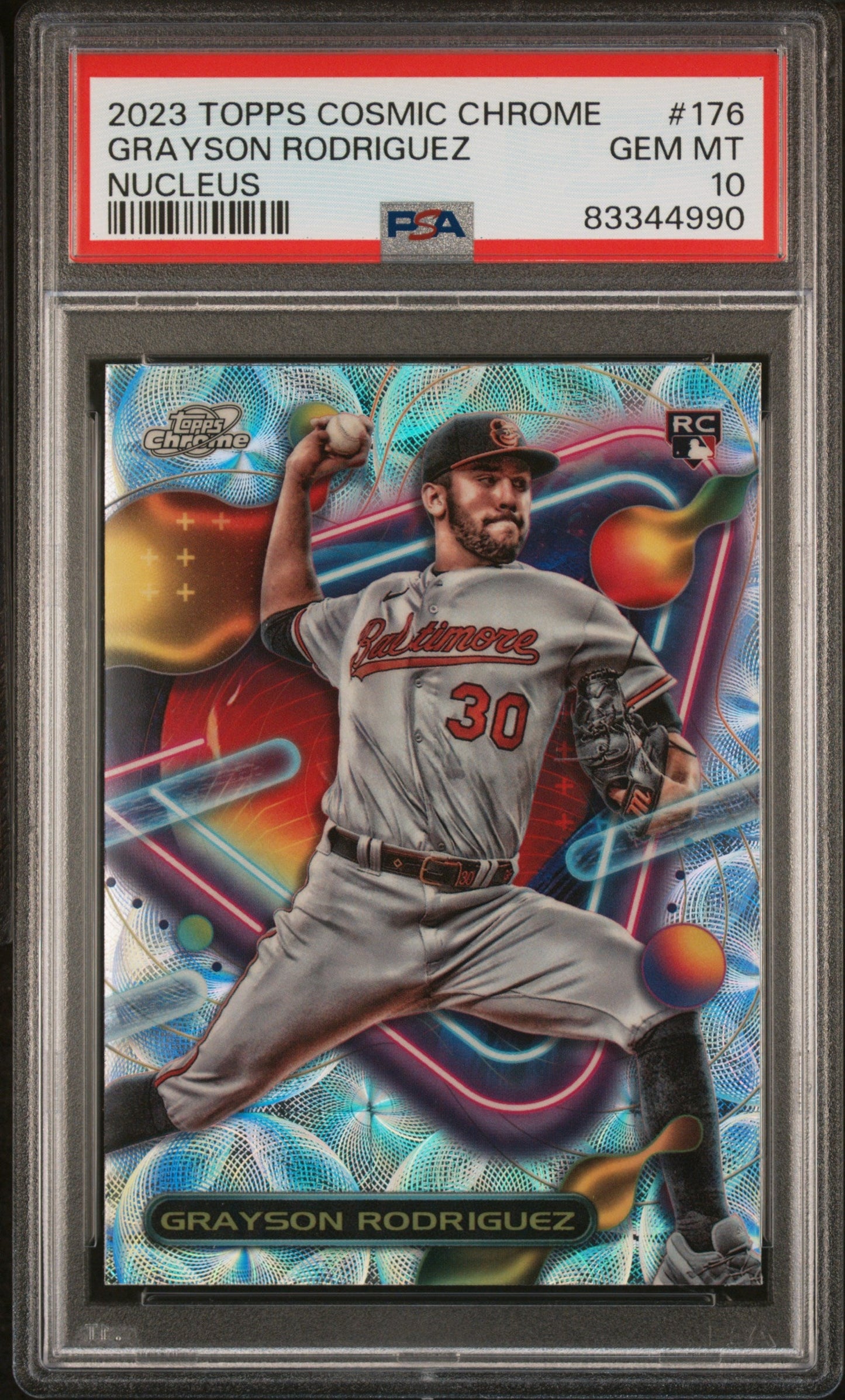 Graded 2023 Topps Cosmic Chrome Grayson Rodriguez #176 Nucleus Rookie RC Baseball Card PSA 10 Gem Mint