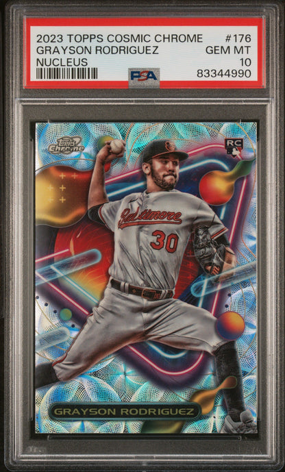 Graded 2023 Topps Cosmic Chrome Grayson Rodriguez #176 Nucleus Rookie RC Baseball Card PSA 10 Gem Mint