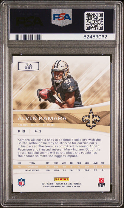 Graded 2017 Panini Rookies & Stars Alvin Kamara #257 Rookie RC Football Card PSA 10 Gem Mint