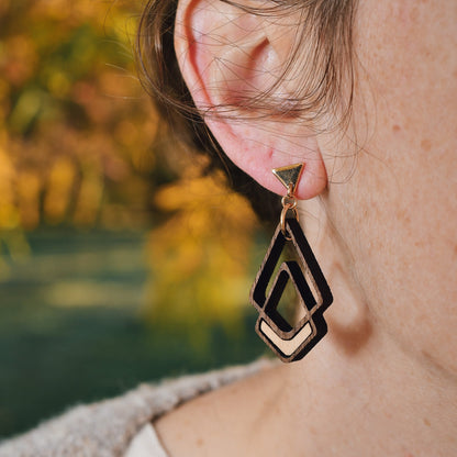 Chevron Wood Earrings | Two-Tone Inlay