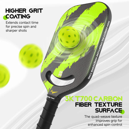 Ascent Control Green Pickleball Paddle 16mm and 20mm Carbon Fiber Build for Superior Control With Power, Precision, & Durability